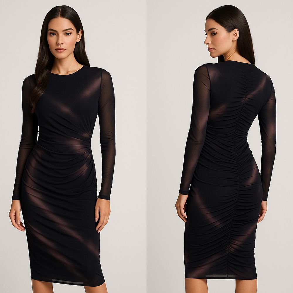 SHEIN Chic Black Mesh Long Sleeve Dress
